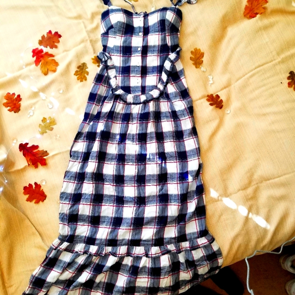 Max Studio London Dark Blue Plaid Maxi Dress XS